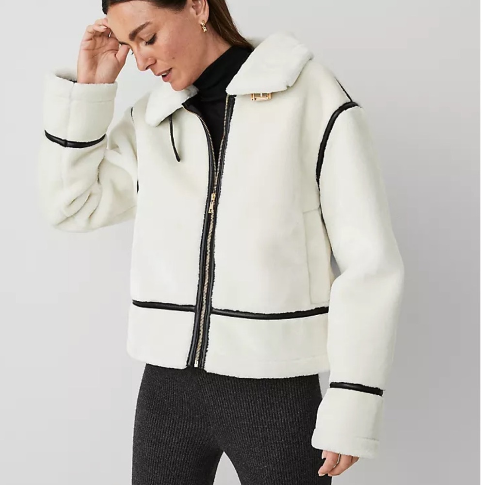 NWT Ann Taylor Shearling Moto Jacket